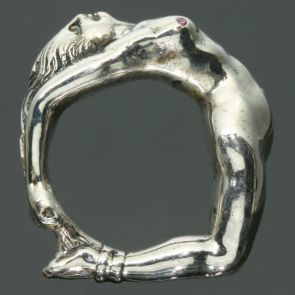 Antique Art Nouveau ring realistic nude woman wrapped around finger